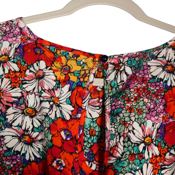 Asos Mini Dress Womens Size 4 Red Floral Elastic Waist Lightweight Boho - Picture 11 of 16